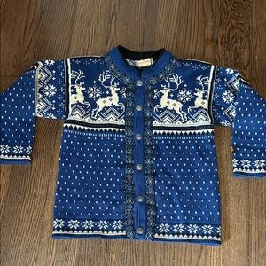 Vtg Dale of Norway blue reindeer wool cardigan sweater sz S